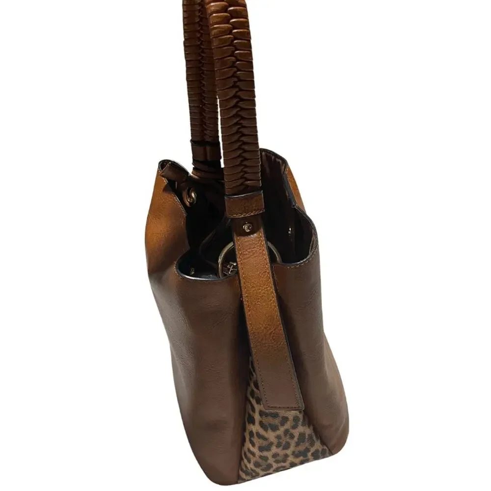 Jen & Co olivia animal print sides hobo with crossbody strap. Vegan. NWOT